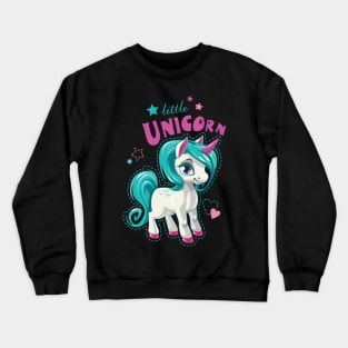 Cute little unicorn girl with a stars & hearts Crewneck Sweatshirt